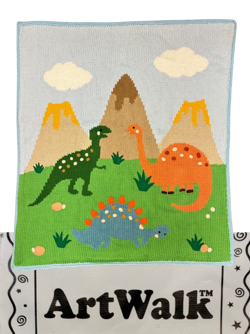 Dino's Land by Art Walk Knit Play Blanket - Green, Orange, Blue